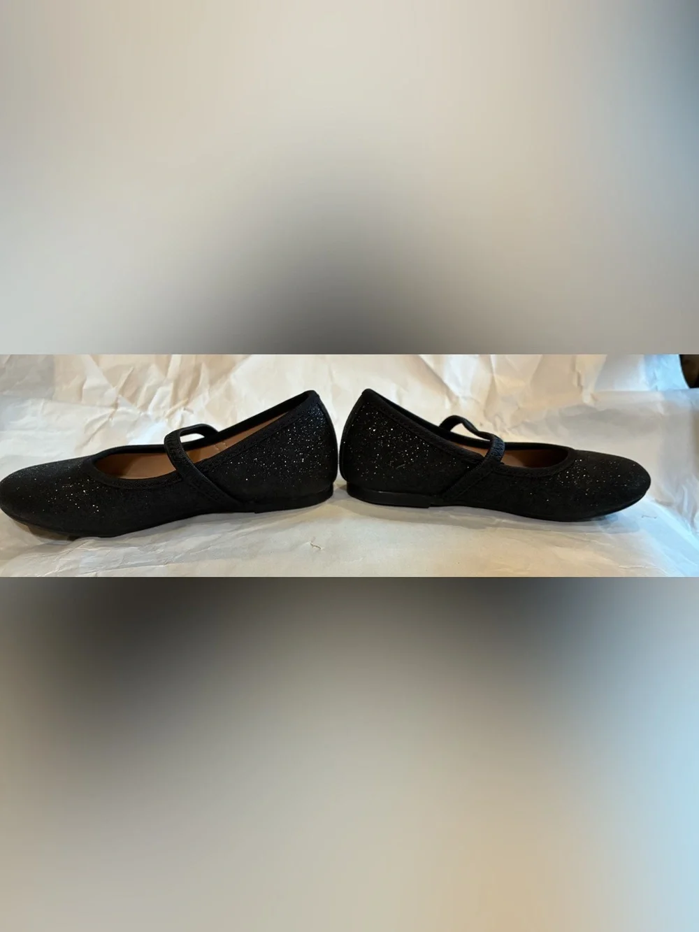 Girls Size 10 Black Glitter Mary Jane Flats Dress Shoes Sparkle
